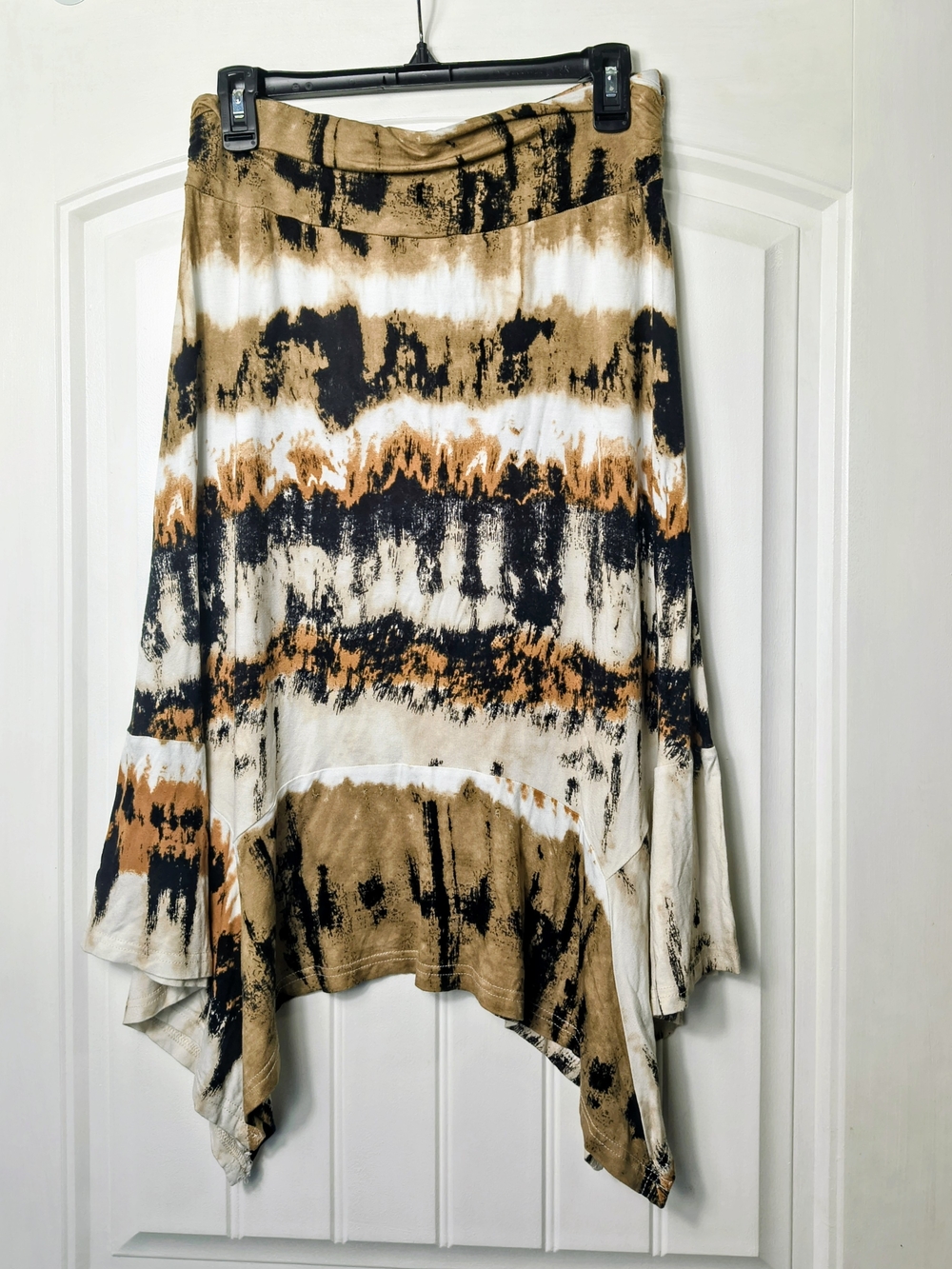 Asymmetrical Tie-Dye Skirt in Brown, Black & White